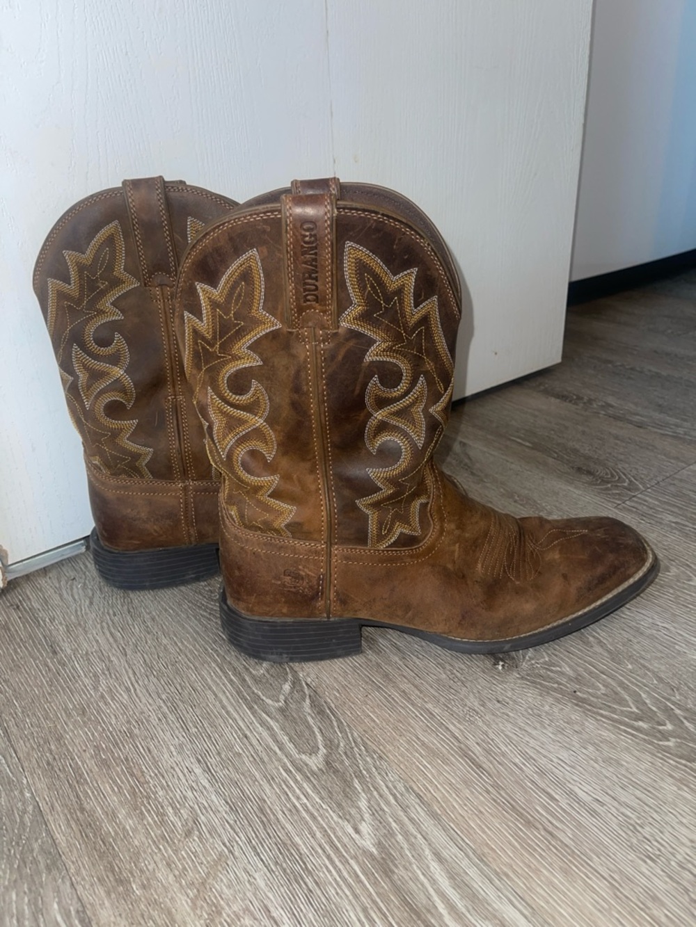 Durango Brown Leather Western Cowboy Boots with Embroidered Shaft 12 bark